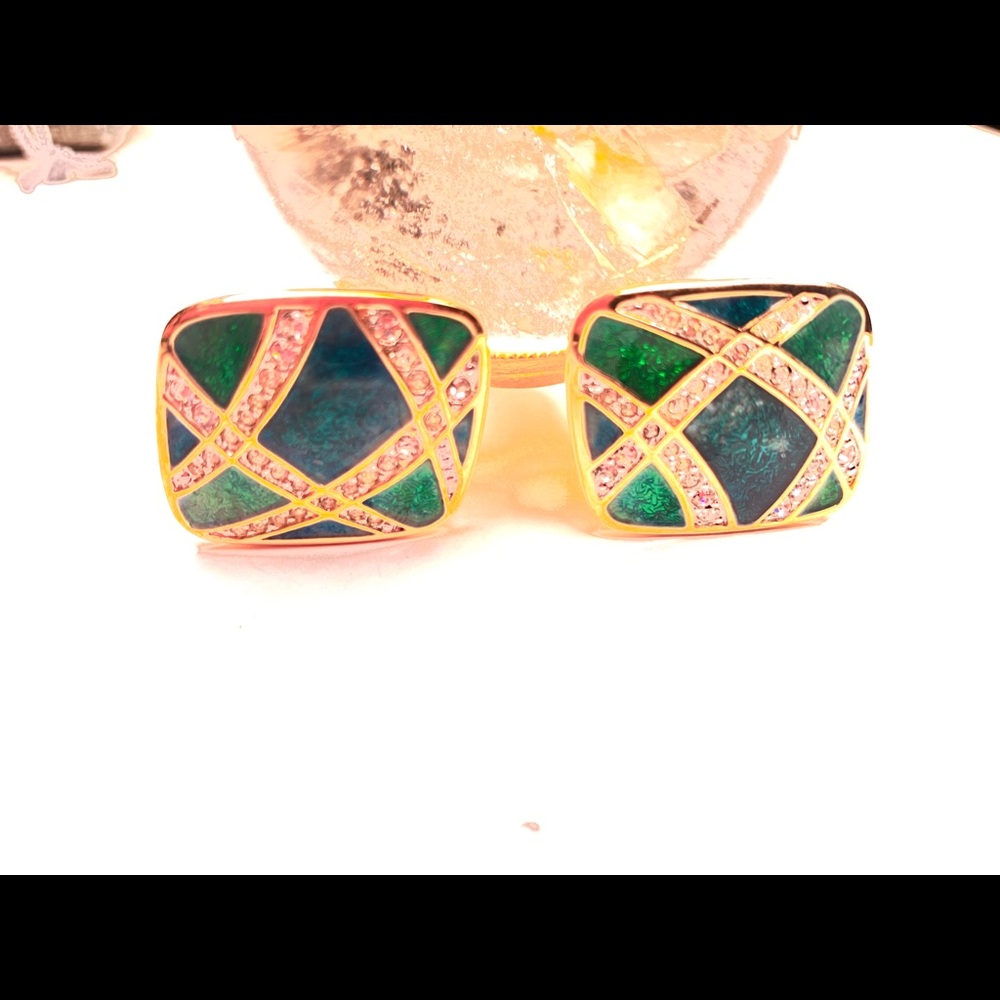 🔴 Swarovski Crystal Enamel Emerald Vintage Earrings - Picture 5 of 11